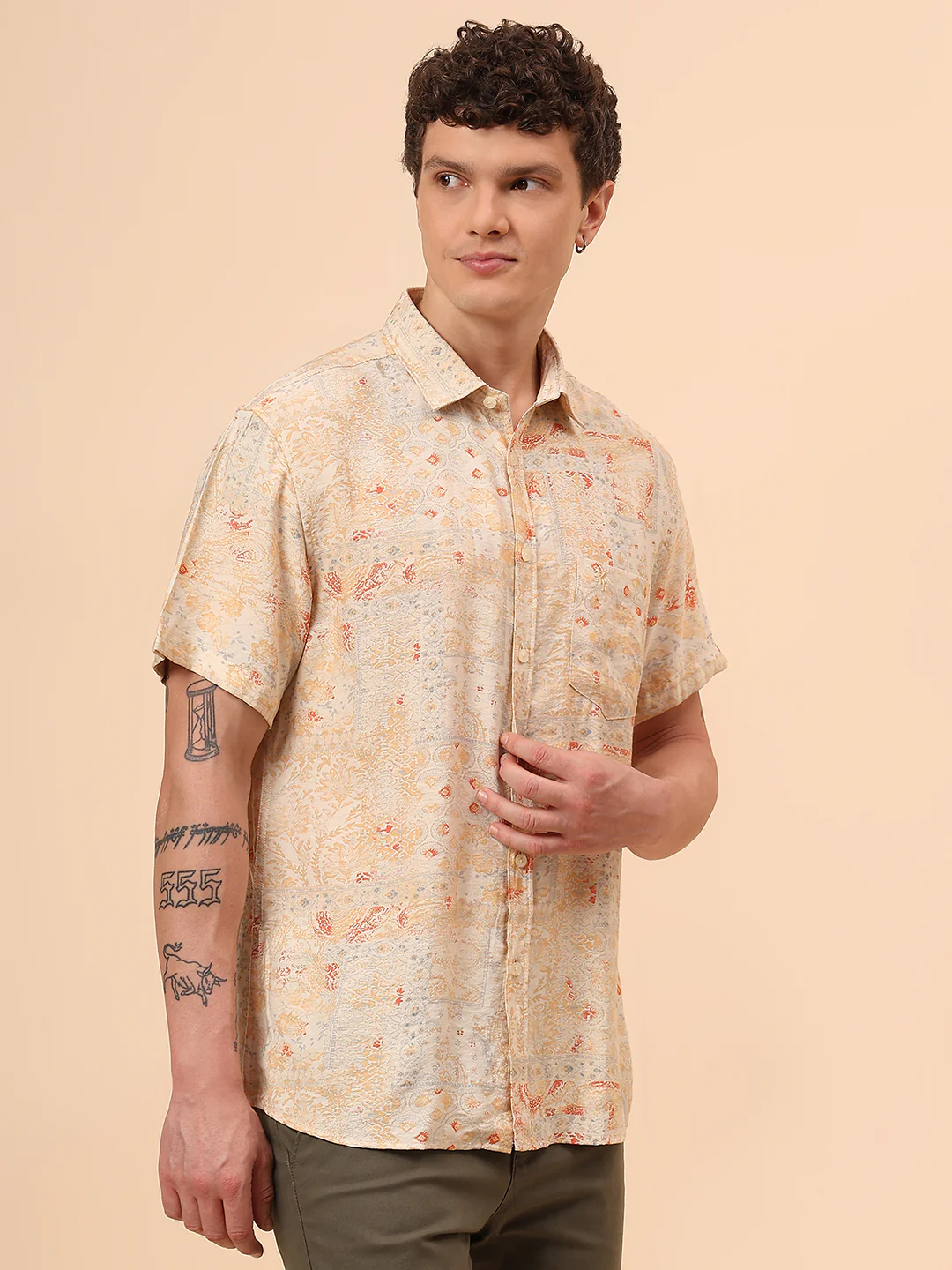 Casual Shirt for Men | Breathable & Soft with Color Fastness Regular Fit Spread Collar Neck Viscose Fabric Printed Pattern - Image 5