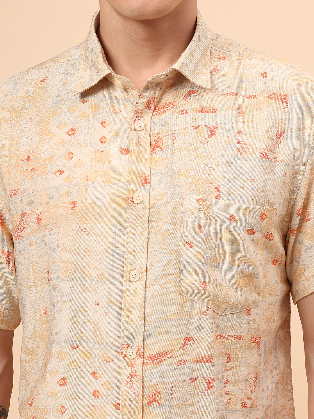 Casual Shirt for Men | Breathable & Soft with Color Fastness Regular Fit Spread Collar Neck Viscose Fabric Printed Pattern - Image 7
