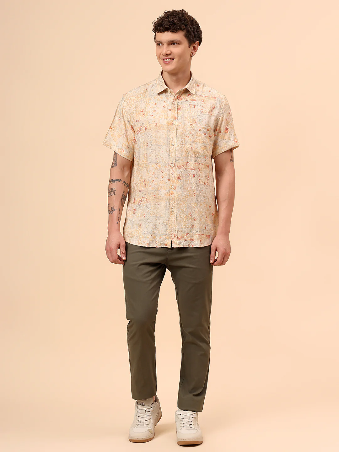 Casual Shirt for Men | Breathable & Soft with Color Fastness Regular Fit Spread Collar Neck Viscose Fabric Printed Pattern - Image 8