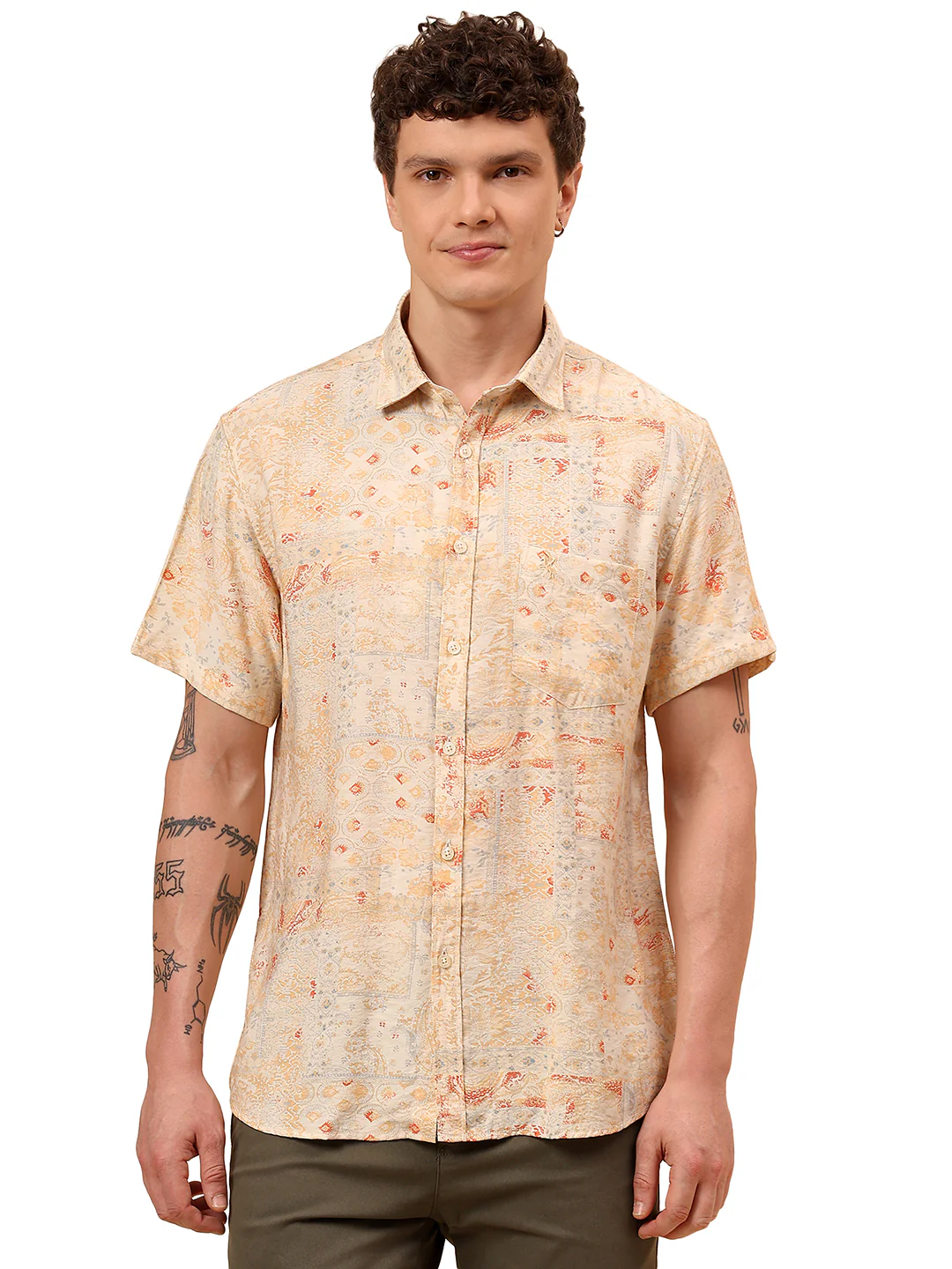 Casual Shirt for Men | Breathable & Soft with Color Fastness Regular Fit Spread Collar Neck Viscose Fabric Printed Pattern - Image 9