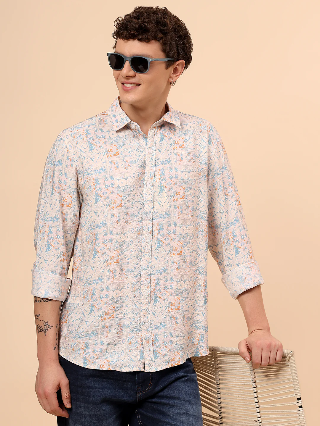 Casual Shirt for Men | Breathable & Soft with Color Fastness Regular Fit Spread Collar Neck Viscose Fabric Printed Pattern - Image 2