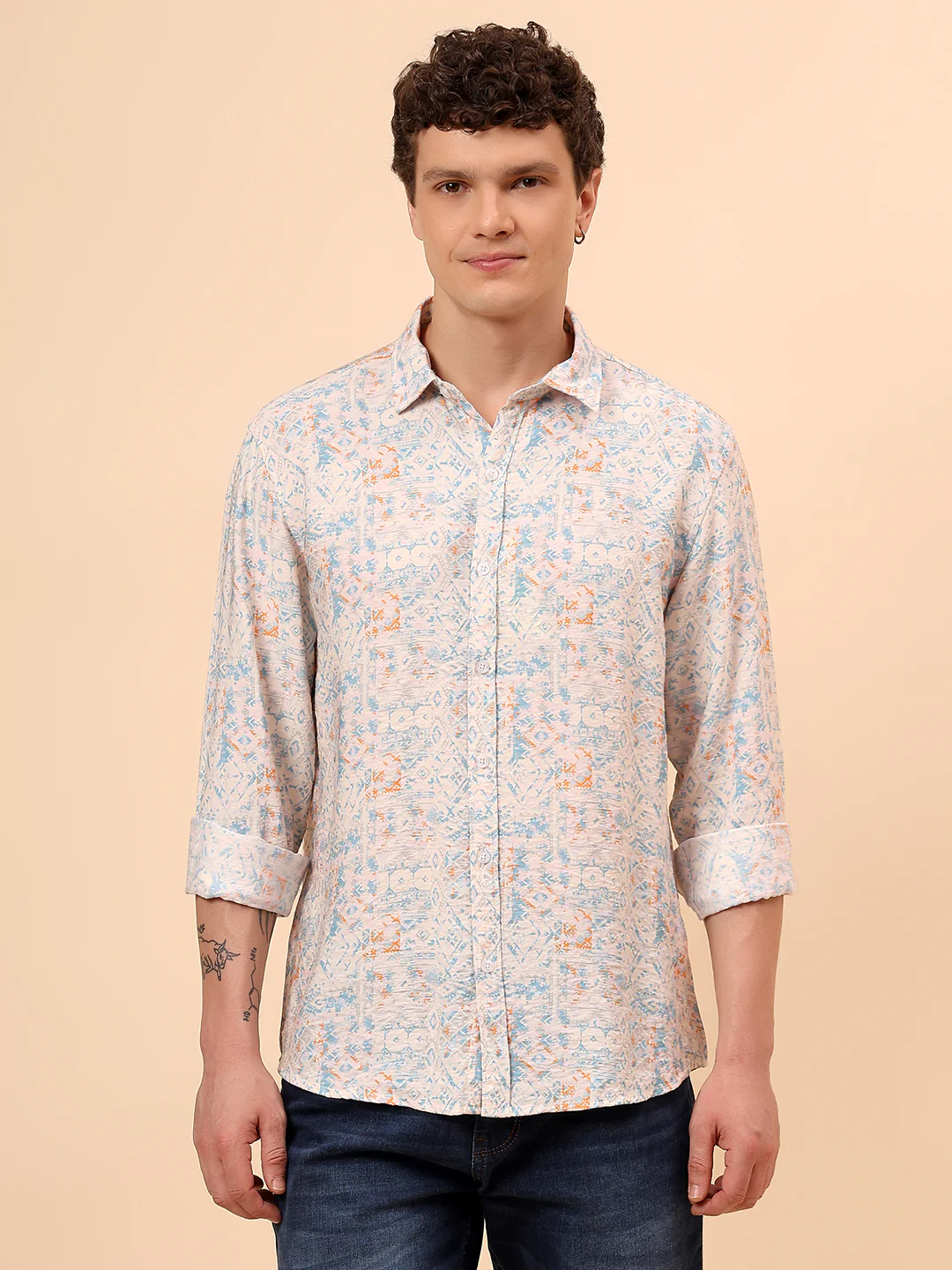 Casual Shirt for Men | Breathable & Soft with Color Fastness Regular Fit Spread Collar Neck Viscose Fabric Printed Pattern - Image 3