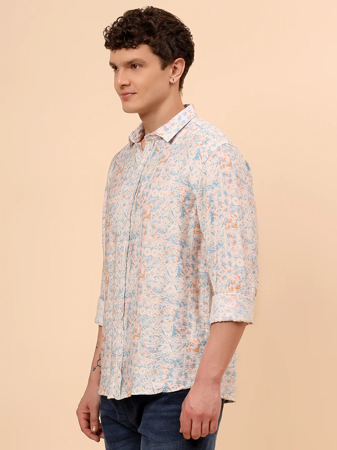 Casual Shirt for Men | Breathable & Soft with Color Fastness Regular Fit Spread Collar Neck Viscose Fabric Printed Pattern - Image 4