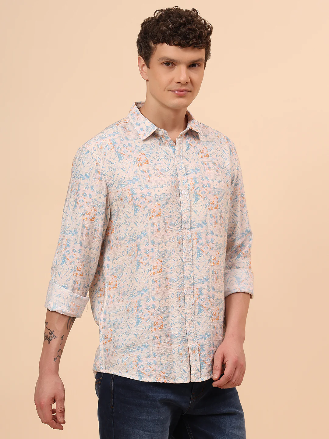 Casual Shirt for Men | Breathable & Soft with Color Fastness Regular Fit Spread Collar Neck Viscose Fabric Printed Pattern - Image 5