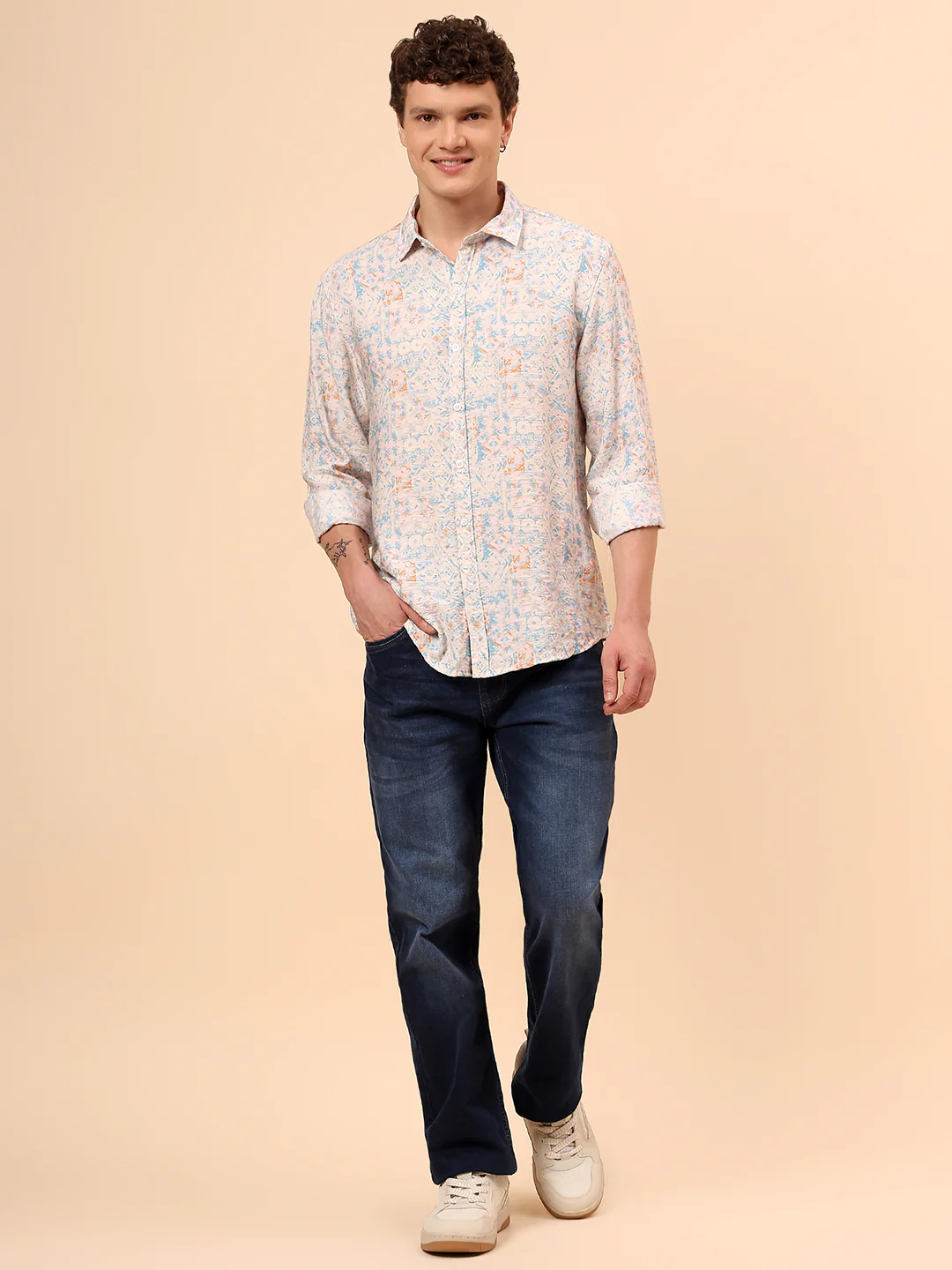 Casual Shirt for Men | Breathable & Soft with Color Fastness Regular Fit Spread Collar Neck Viscose Fabric Printed Pattern - Image 8