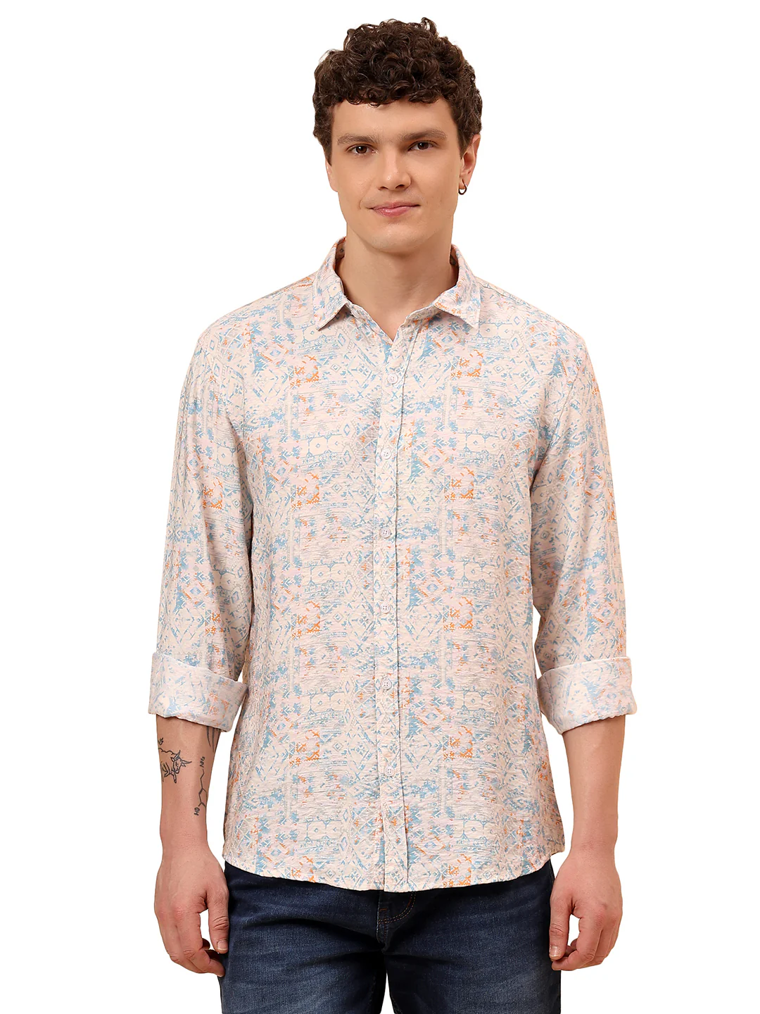 Casual Shirt for Men | Breathable & Soft with Color Fastness Regular Fit Spread Collar Neck Viscose Fabric Printed Pattern - Image 9