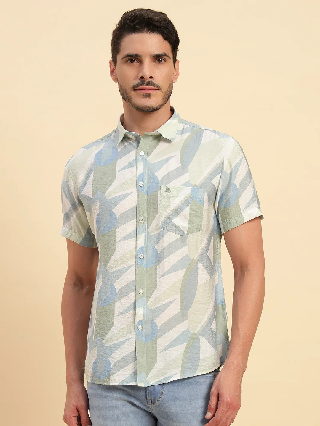 Casual Shirt for Men | Breathable & Soft with Color Fastness Regular Fit Spread Collar Neck Viscose Fabric Printed Pattern - Image 3