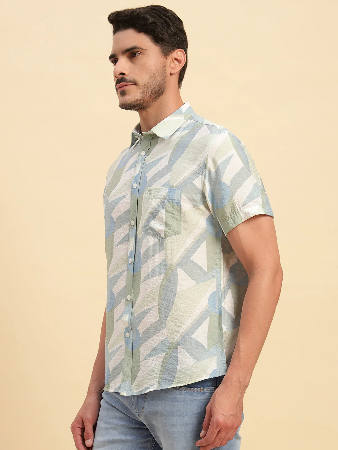 Casual Shirt for Men | Breathable & Soft with Color Fastness Regular Fit Spread Collar Neck Viscose Fabric Printed Pattern - Image 4