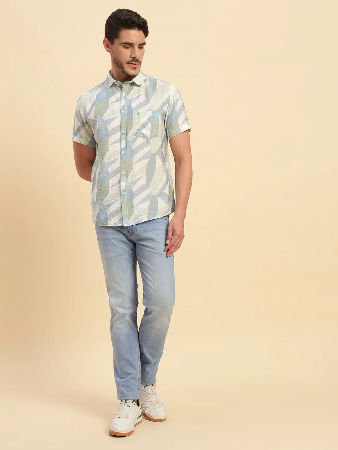 Casual Shirt for Men | Breathable & Soft with Color Fastness Regular Fit Spread Collar Neck Viscose Fabric Printed Pattern - Image 6