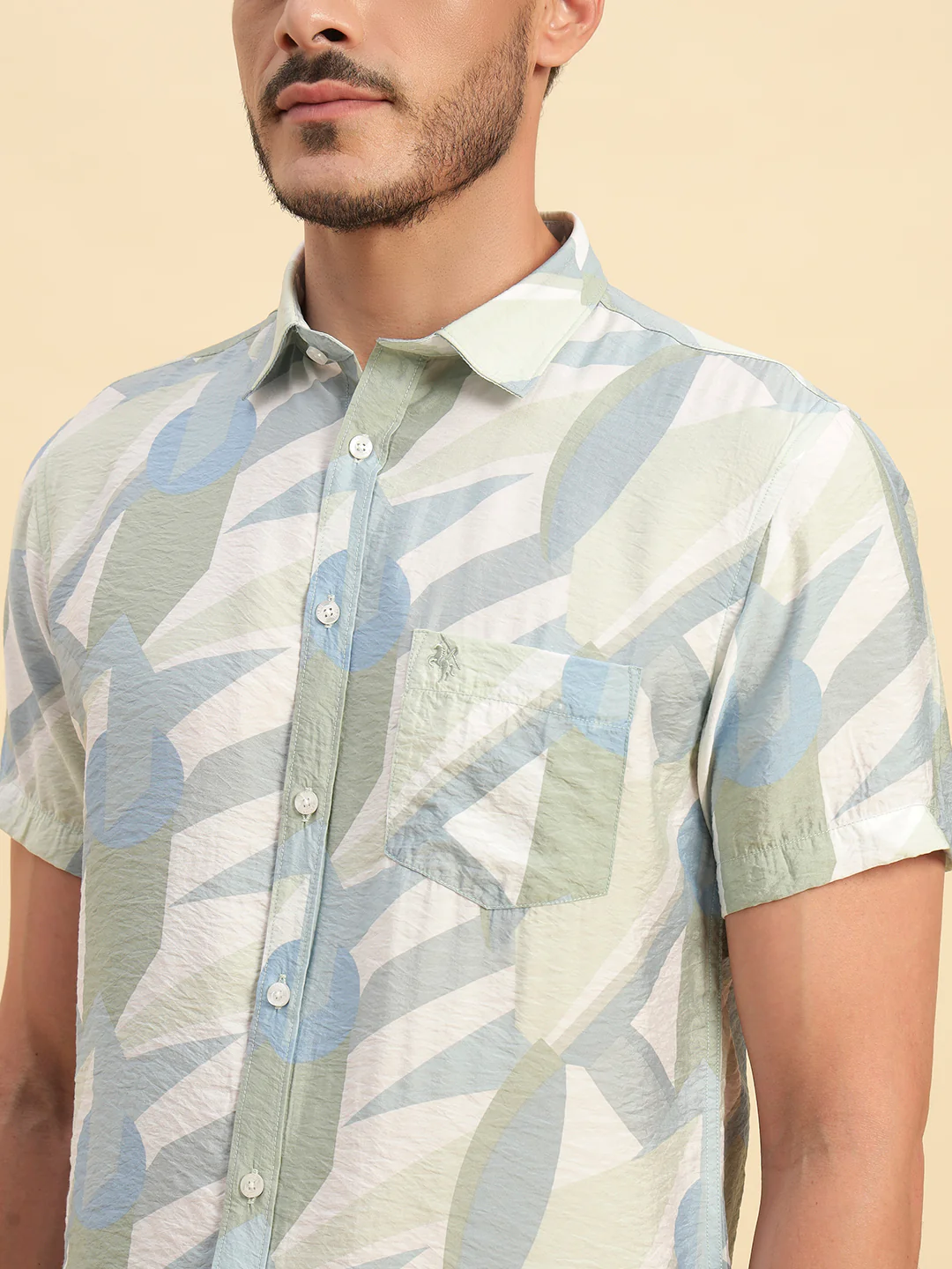 Casual Shirt for Men | Breathable & Soft with Color Fastness Regular Fit Spread Collar Neck Viscose Fabric Printed Pattern - Image 8