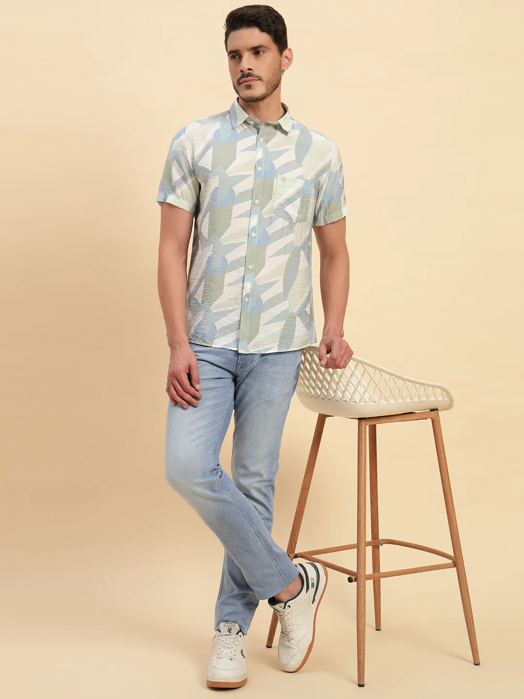 Casual Shirt for Men | Breathable & Soft with Color Fastness Regular Fit Spread Collar Neck Viscose Fabric Printed Pattern - Image 9