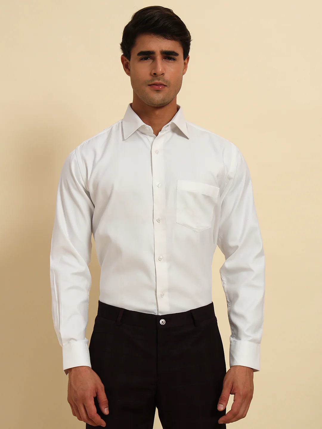 Formal Shirt for Men l Breathable & Soft with Color Fastness Regular Fit Spread Collar Neck Cotton Blend Fabric Solid Pattern - Image 5
