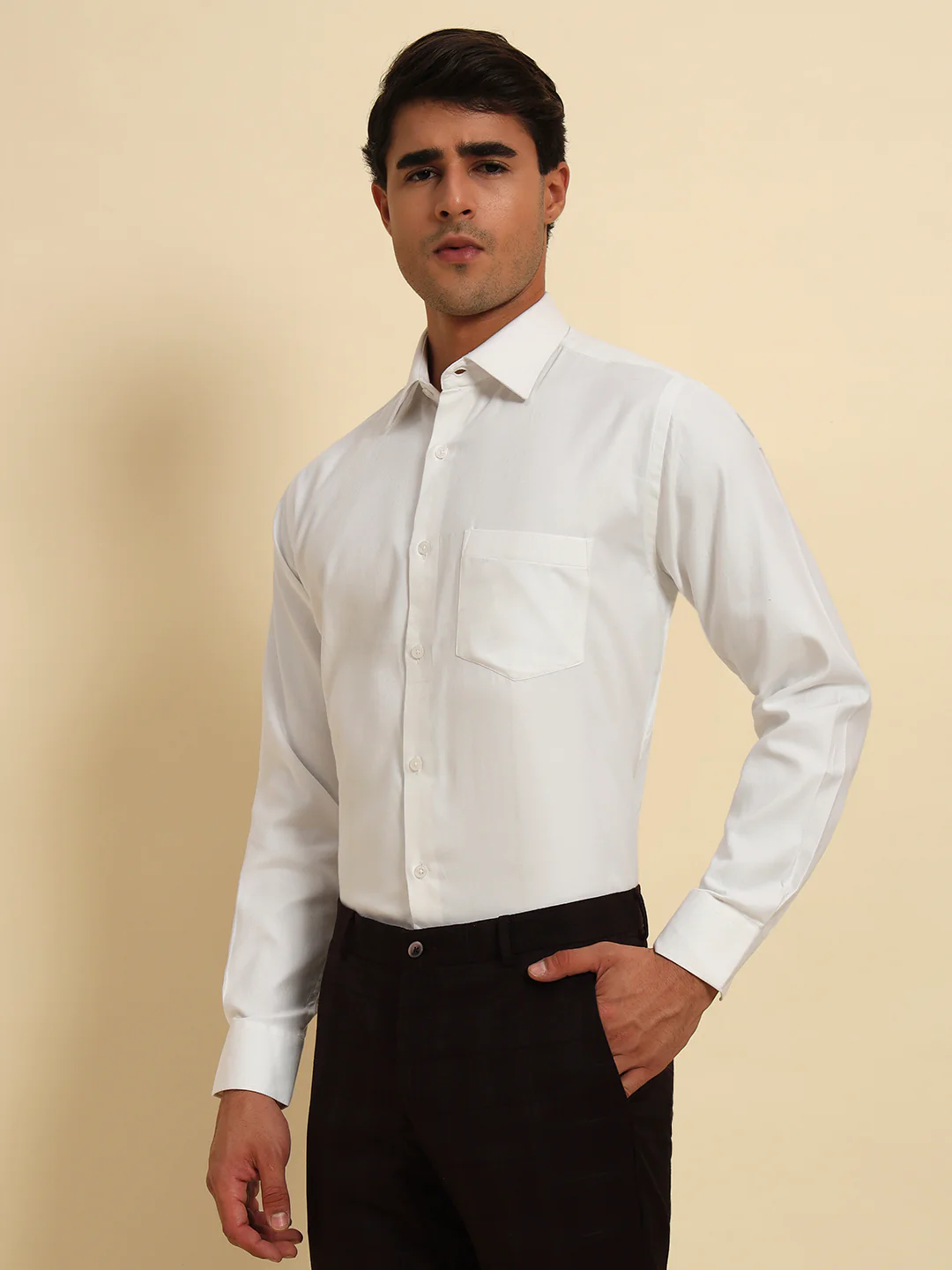 Formal Shirt for Men l Breathable & Soft with Color Fastness Regular Fit Spread Collar Neck Cotton Blend Fabric Solid Pattern - Image 8