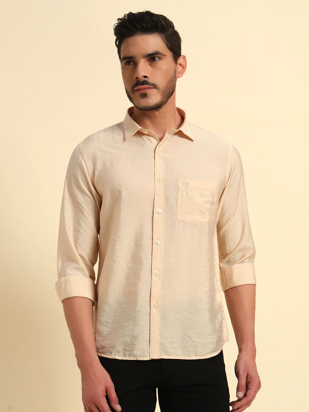 Casual Shirt for Men | Breathable & Soft with Color Fastness Regular Fit Spread Collar Neck Viscose Fabric Solid Pattern - Image 2