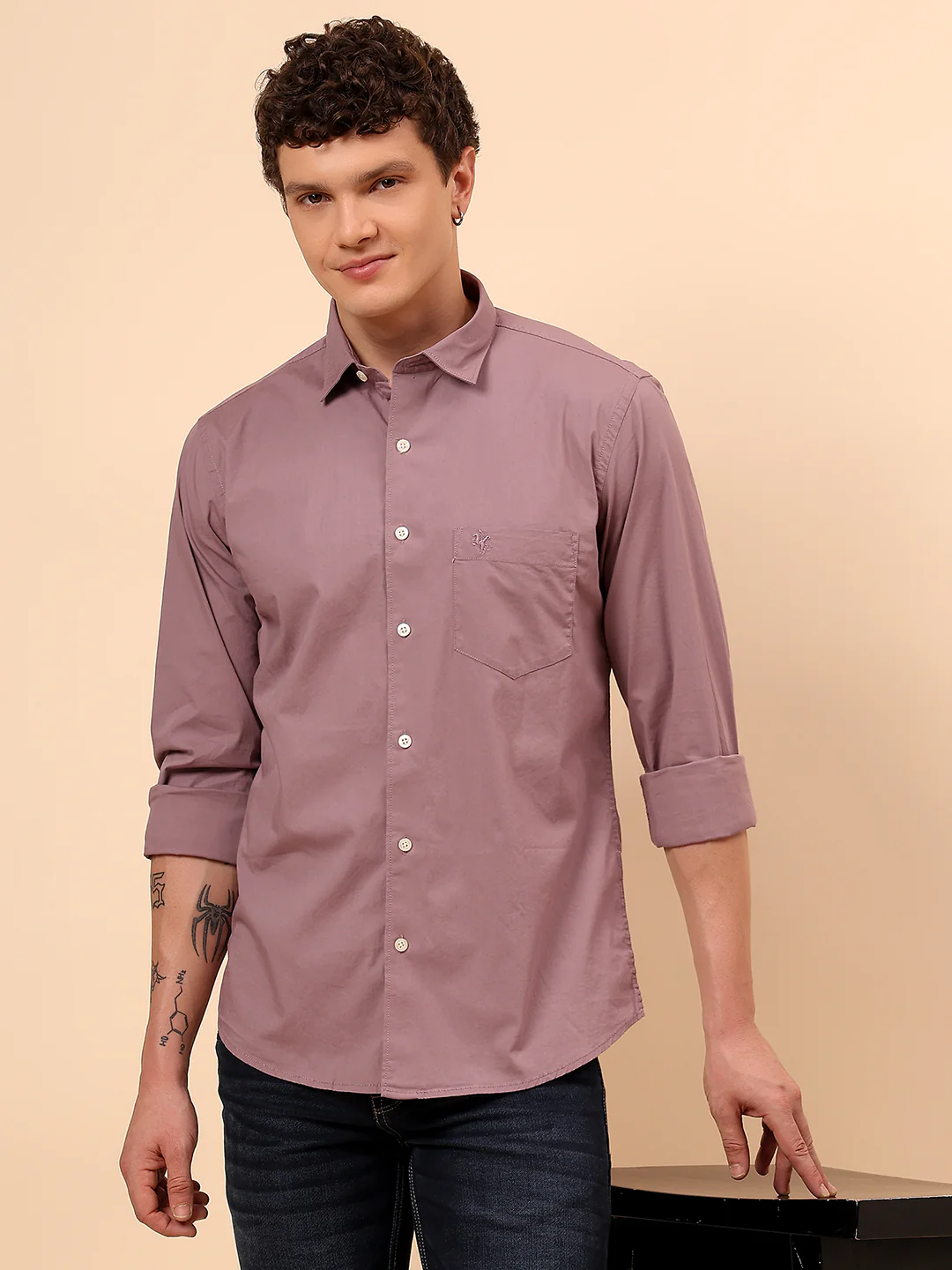 Casual Shirt for Men | Breathable & Soft with Color Fastness Regular Fit Spread Collar Neck Cotton Blend Fabric Solid Pattern - Image 2