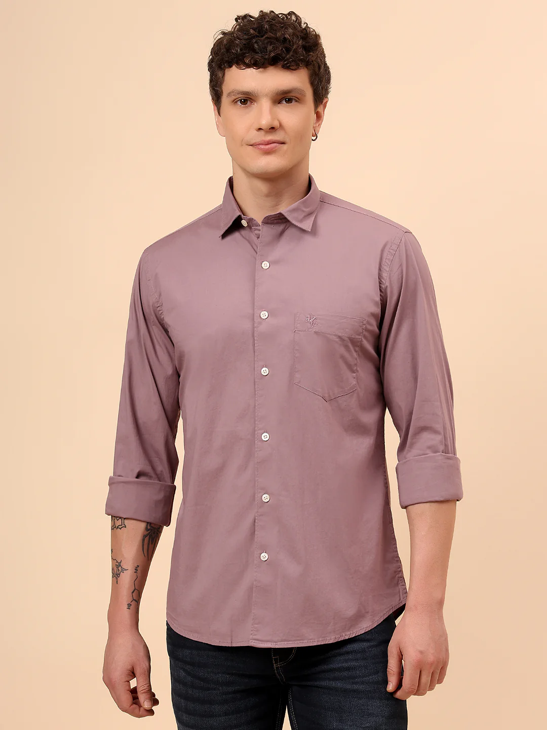 Casual Shirt for Men | Breathable & Soft with Color Fastness Regular Fit Spread Collar Neck Cotton Blend Fabric Solid Pattern - Image 3