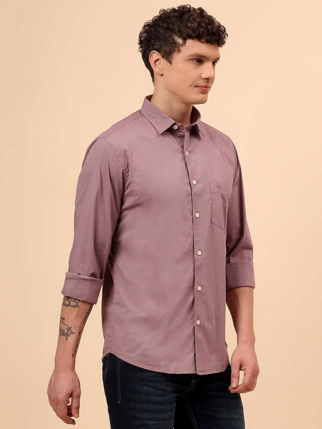 Casual Shirt for Men | Breathable & Soft with Color Fastness Regular Fit Spread Collar Neck Cotton Blend Fabric Solid Pattern - Image 5