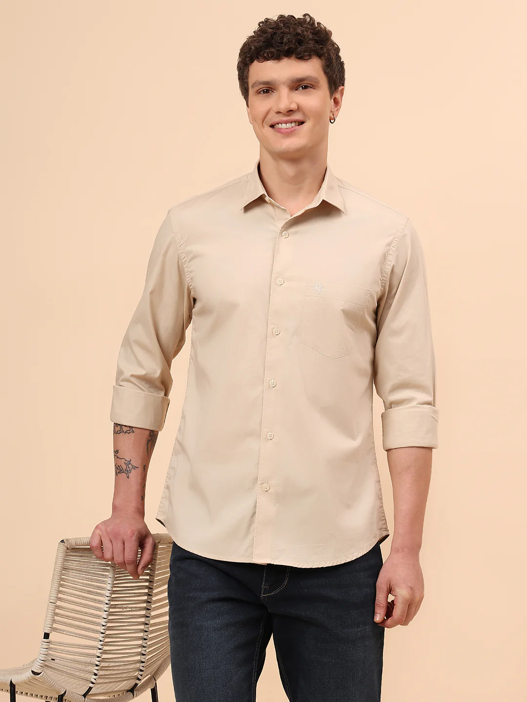 Casual Shirt for Men | Breathable & Soft with Color Fastness Regular Fit Spread Collar Neck Cotton Blend Fabric Solid Pattern - Image 2