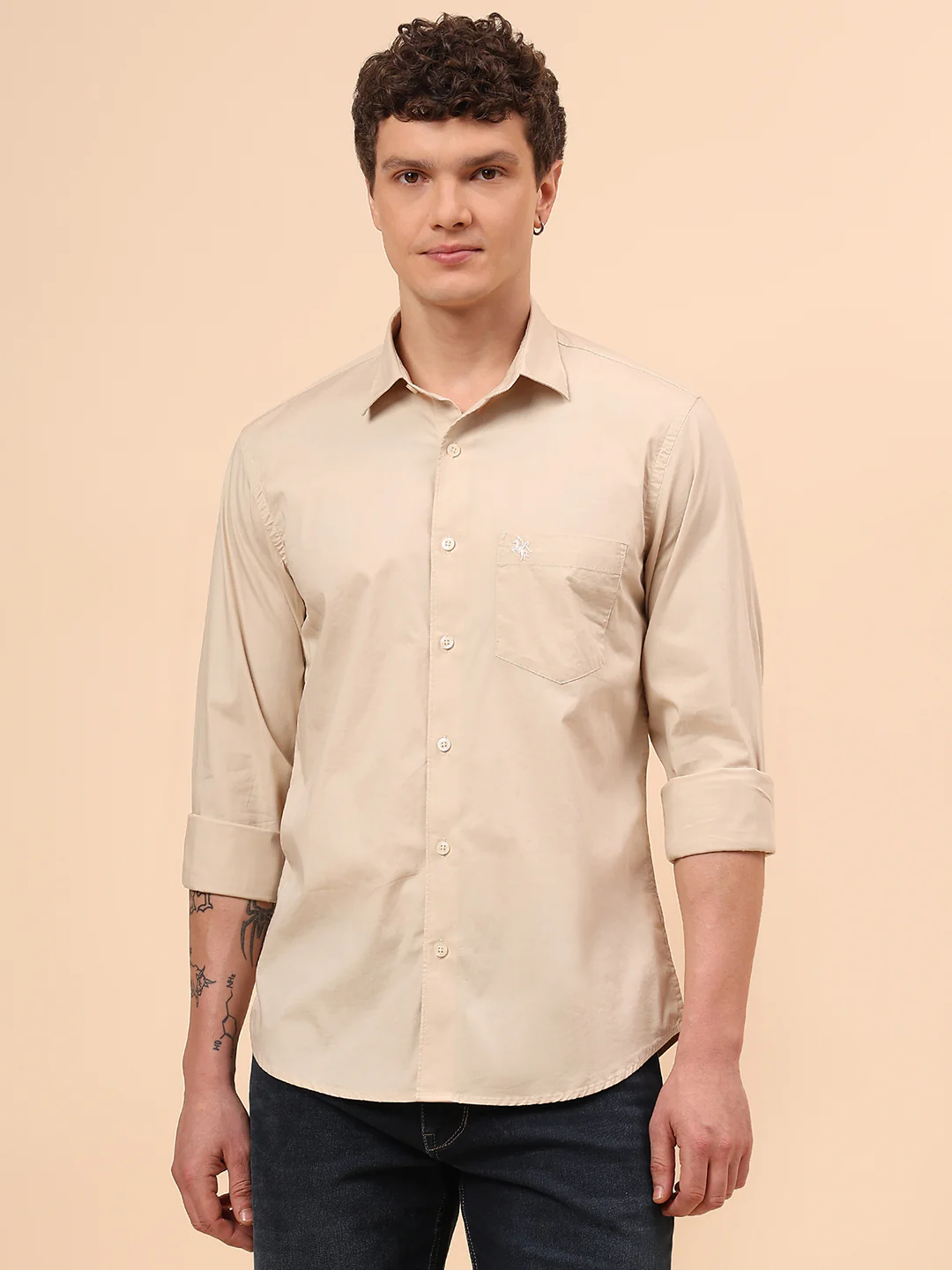 Casual Shirt for Men | Breathable & Soft with Color Fastness Regular Fit Spread Collar Neck Cotton Blend Fabric Solid Pattern - Image 3
