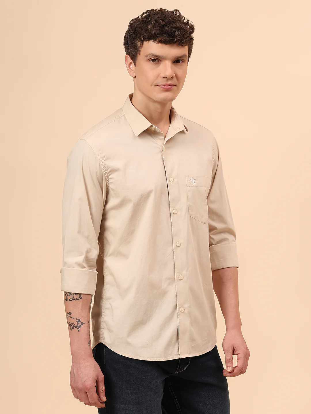 Casual Shirt for Men | Breathable & Soft with Color Fastness Regular Fit Spread Collar Neck Cotton Blend Fabric Solid Pattern - Image 5