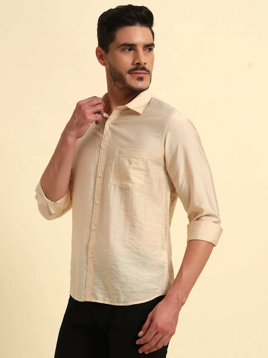 Casual Shirt for Men | Breathable & Soft with Color Fastness Regular Fit Spread Collar Neck Viscose Fabric Solid Pattern - Image 5