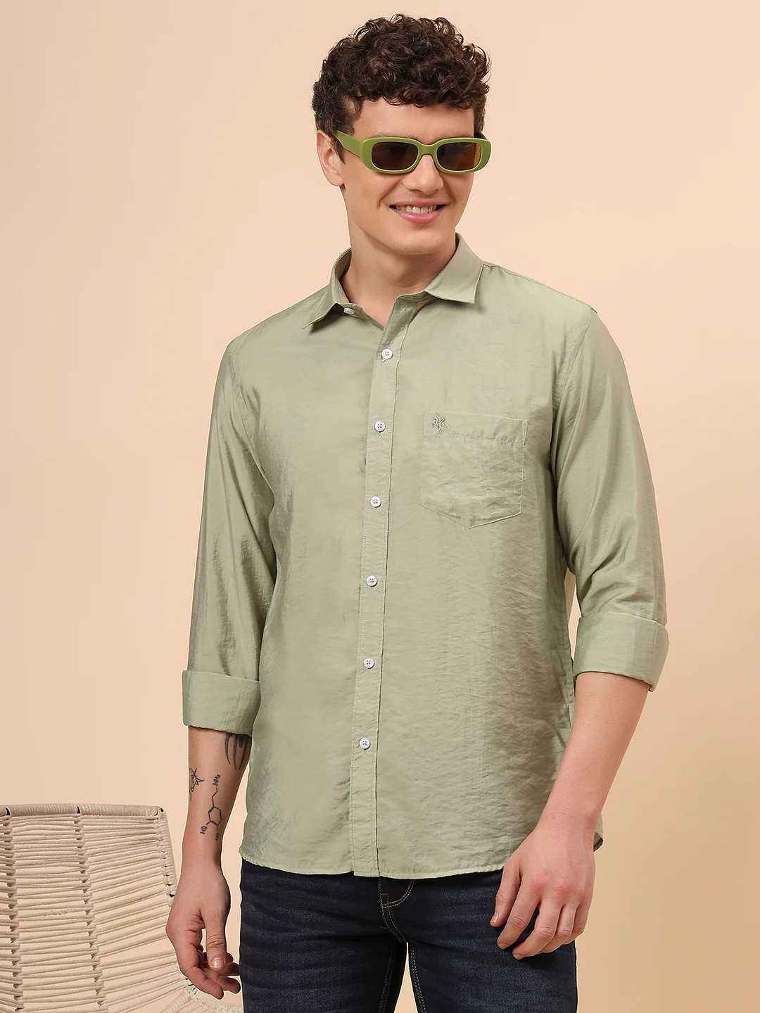 Casual Shirt for Men | Breathable & Soft with Color Fastness Regular Fit Spread Collar Neck Viscose Fabric Solid Pattern - Image 2