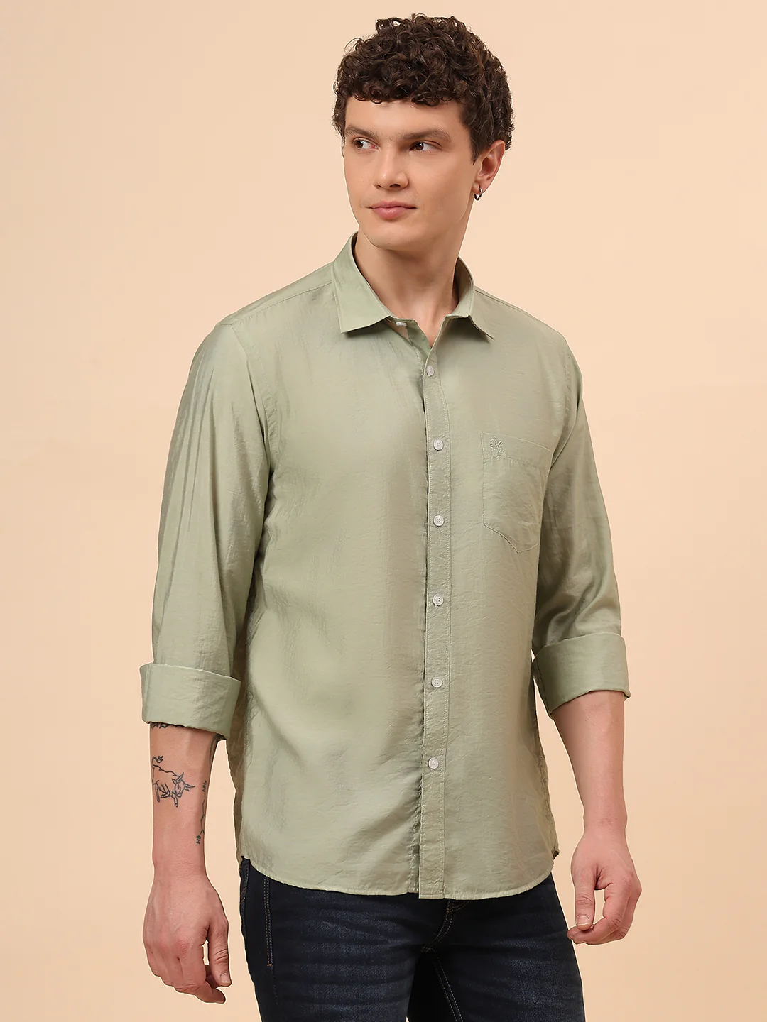 Casual Shirt for Men | Breathable & Soft with Color Fastness Regular Fit Spread Collar Neck Viscose Fabric Solid Pattern - Image 5