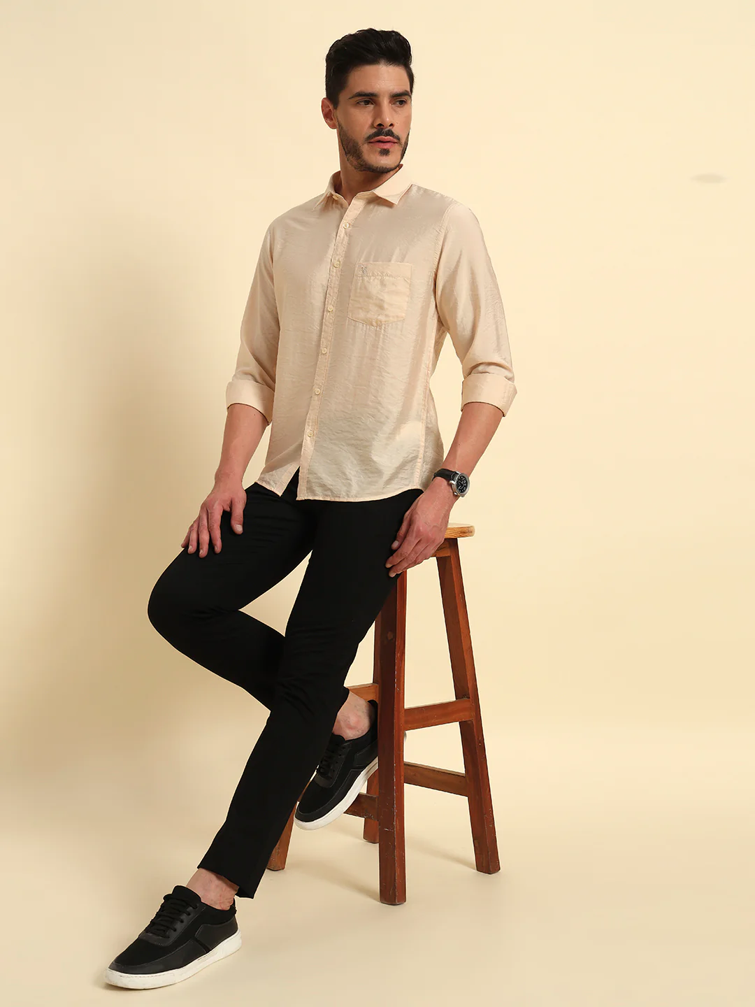 Casual Shirt for Men | Breathable & Soft with Color Fastness Regular Fit Spread Collar Neck Viscose Fabric Solid Pattern - Image 9