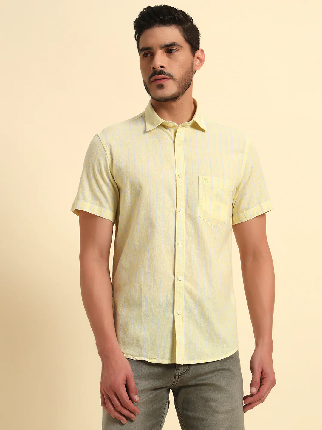 Casual Shirt for Men | Breathable & Soft with Color Fastness Regular Fit Spread Collar Neck Cotton Fabric Striped Pattern - Image 4
