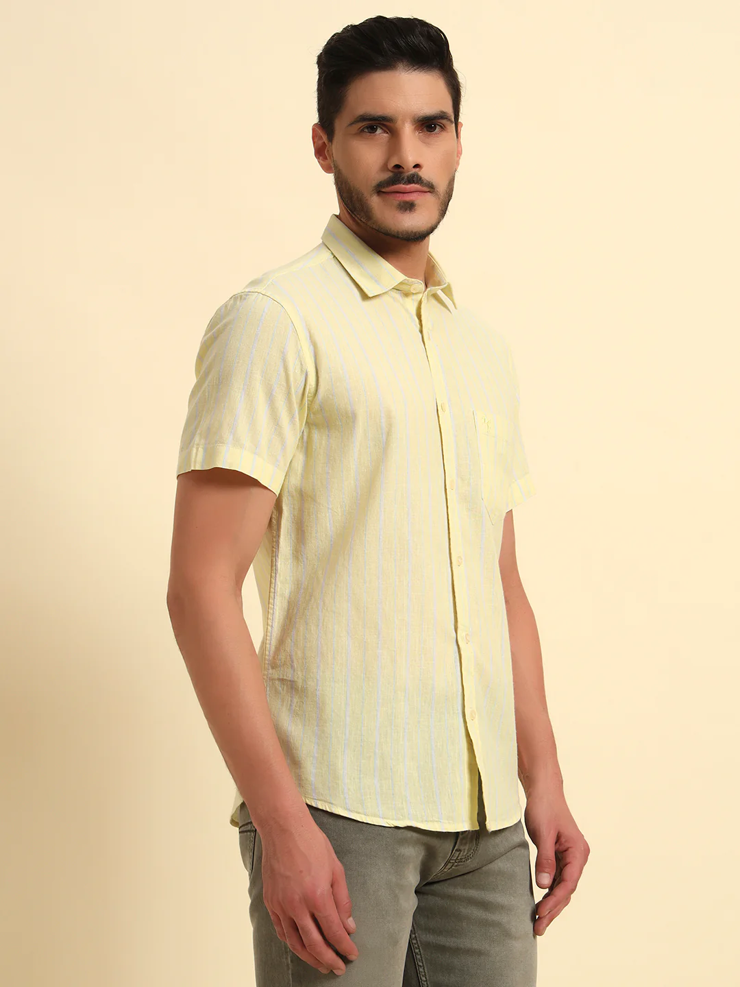 Casual Shirt for Men | Breathable & Soft with Color Fastness Regular Fit Spread Collar Neck Cotton Fabric Striped Pattern - Image 5