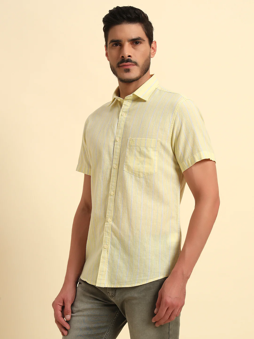 Casual Shirt for Men | Breathable & Soft with Color Fastness Regular Fit Spread Collar Neck Cotton Fabric Striped Pattern - Image 6