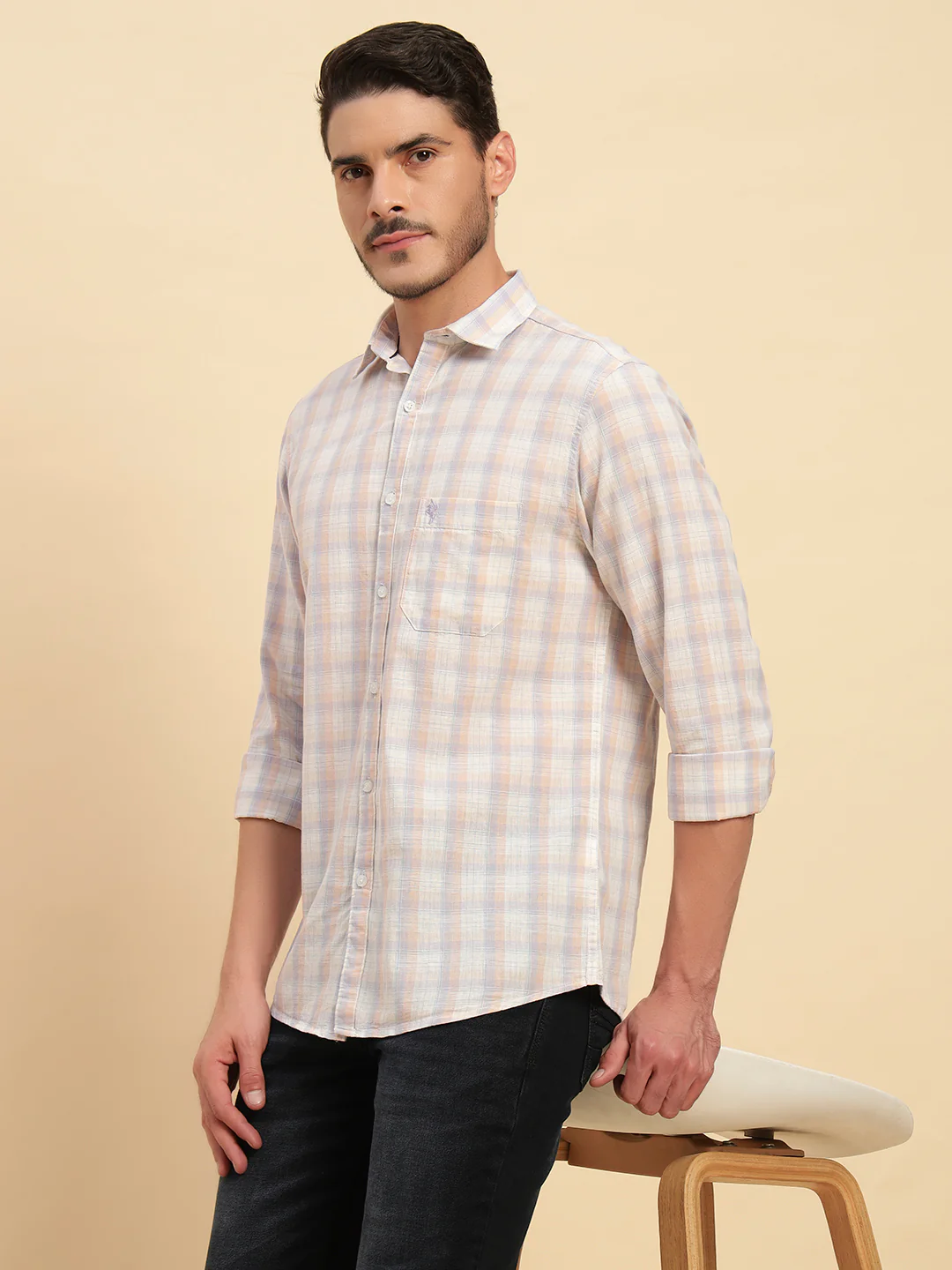 Casual Shirt for Men | Breathable & Soft with Color Fastness Regular Fit Spread Collar Neck Cotton Fabric Checkered Pattern - Image 10