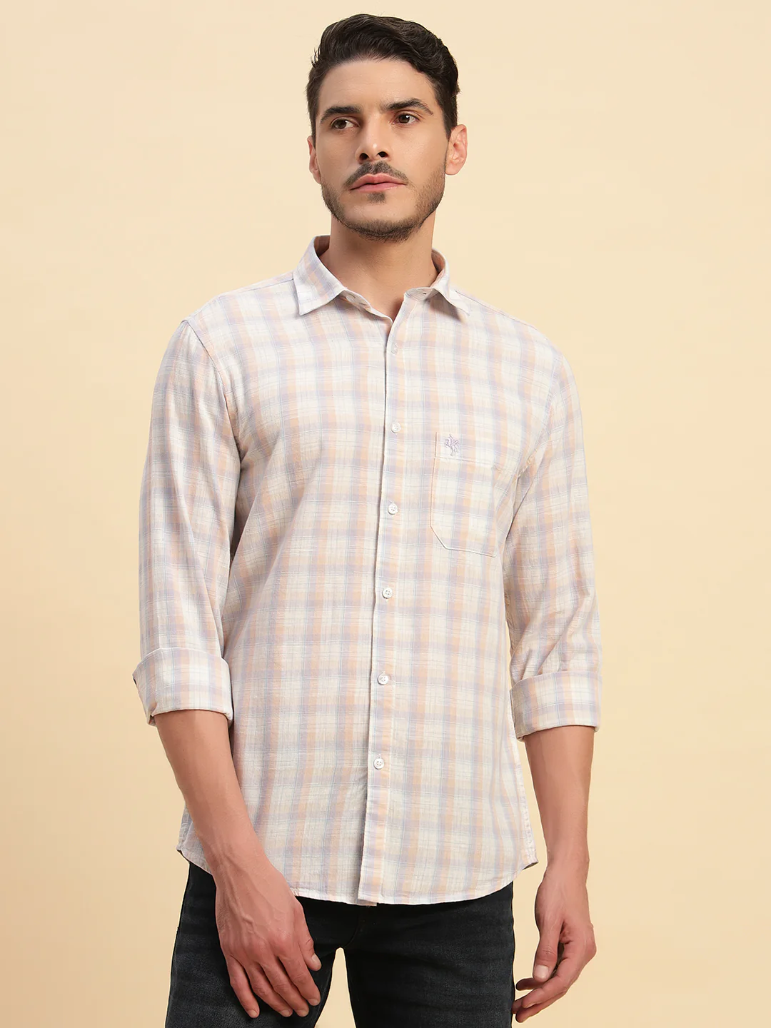 Casual Shirt for Men | Breathable & Soft with Color Fastness Regular Fit Spread Collar Neck Cotton Fabric Checkered Pattern - Image 3