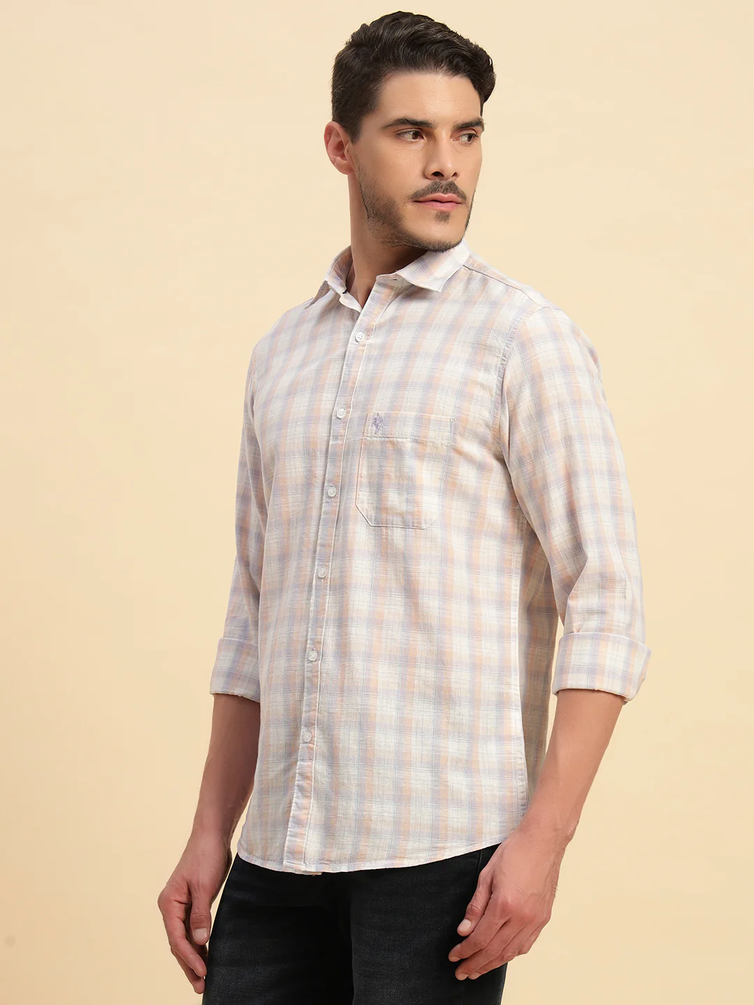 Casual Shirt for Men | Breathable & Soft with Color Fastness Regular Fit Spread Collar Neck Cotton Fabric Checkered Pattern - Image 4