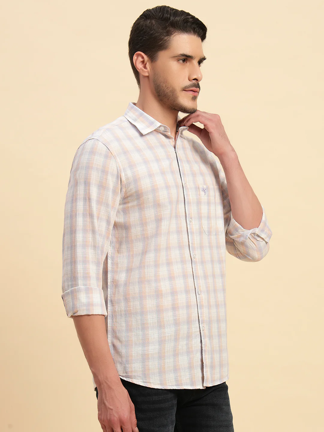 Casual Shirt for Men | Breathable & Soft with Color Fastness Regular Fit Spread Collar Neck Cotton Fabric Checkered Pattern - Image 5