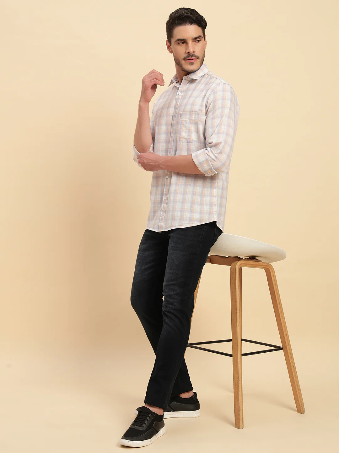 Casual Shirt for Men | Breathable & Soft with Color Fastness Regular Fit Spread Collar Neck Cotton Fabric Checkered Pattern - Image 9