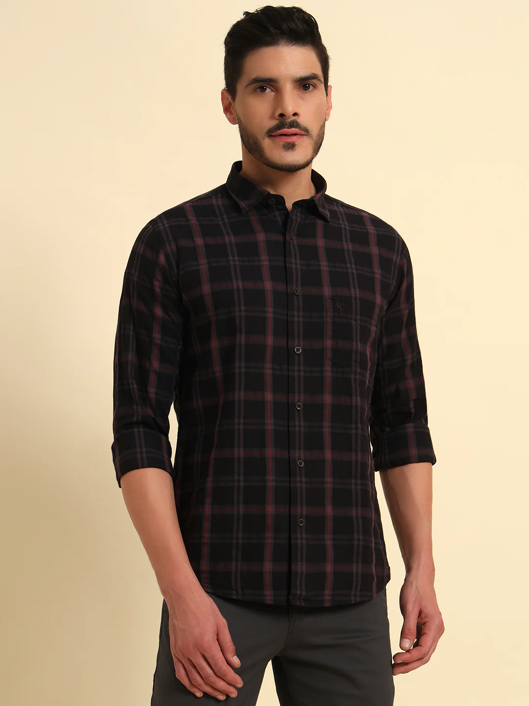 Casual Shirt for Men | Breathable & Soft with Color Fastness Regular Fit Spread Collar Neck Cotton Fabric Checkered Pattern - Image 2