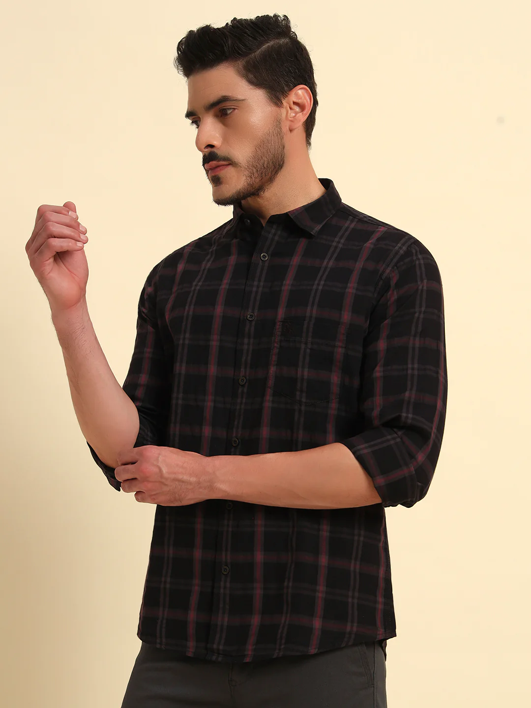 Casual Shirt for Men | Breathable & Soft with Color Fastness Regular Fit Spread Collar Neck Cotton Fabric Checkered Pattern - Image 4