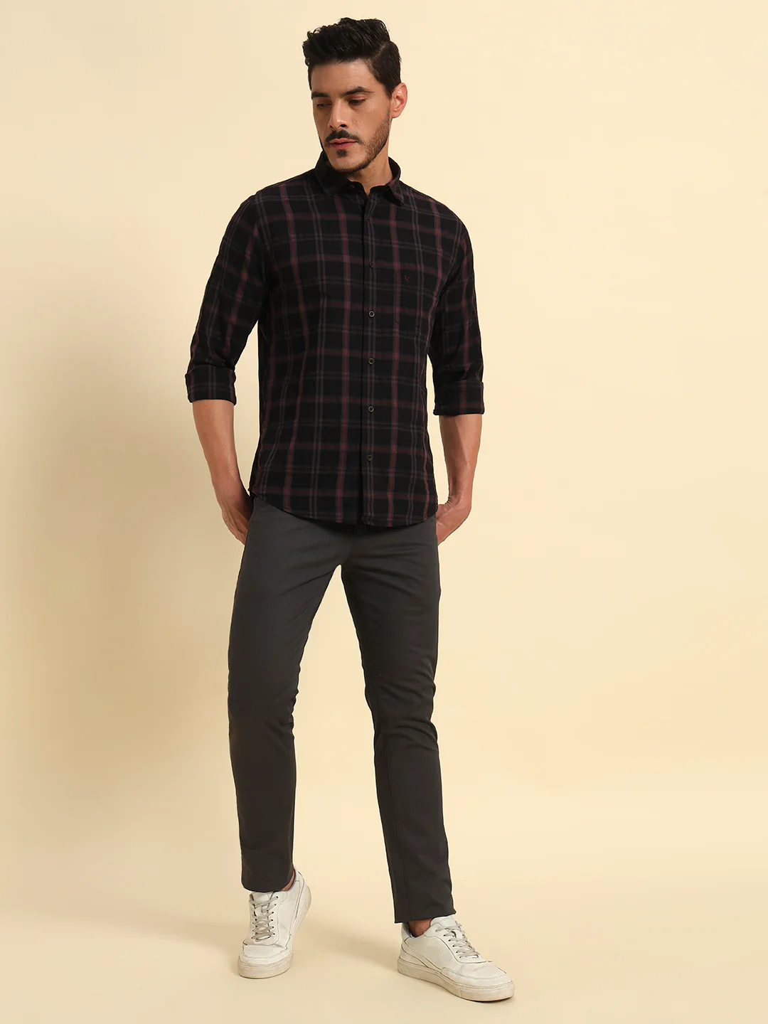 Casual Shirt for Men | Breathable & Soft with Color Fastness Regular Fit Spread Collar Neck Cotton Fabric Checkered Pattern - Image 8