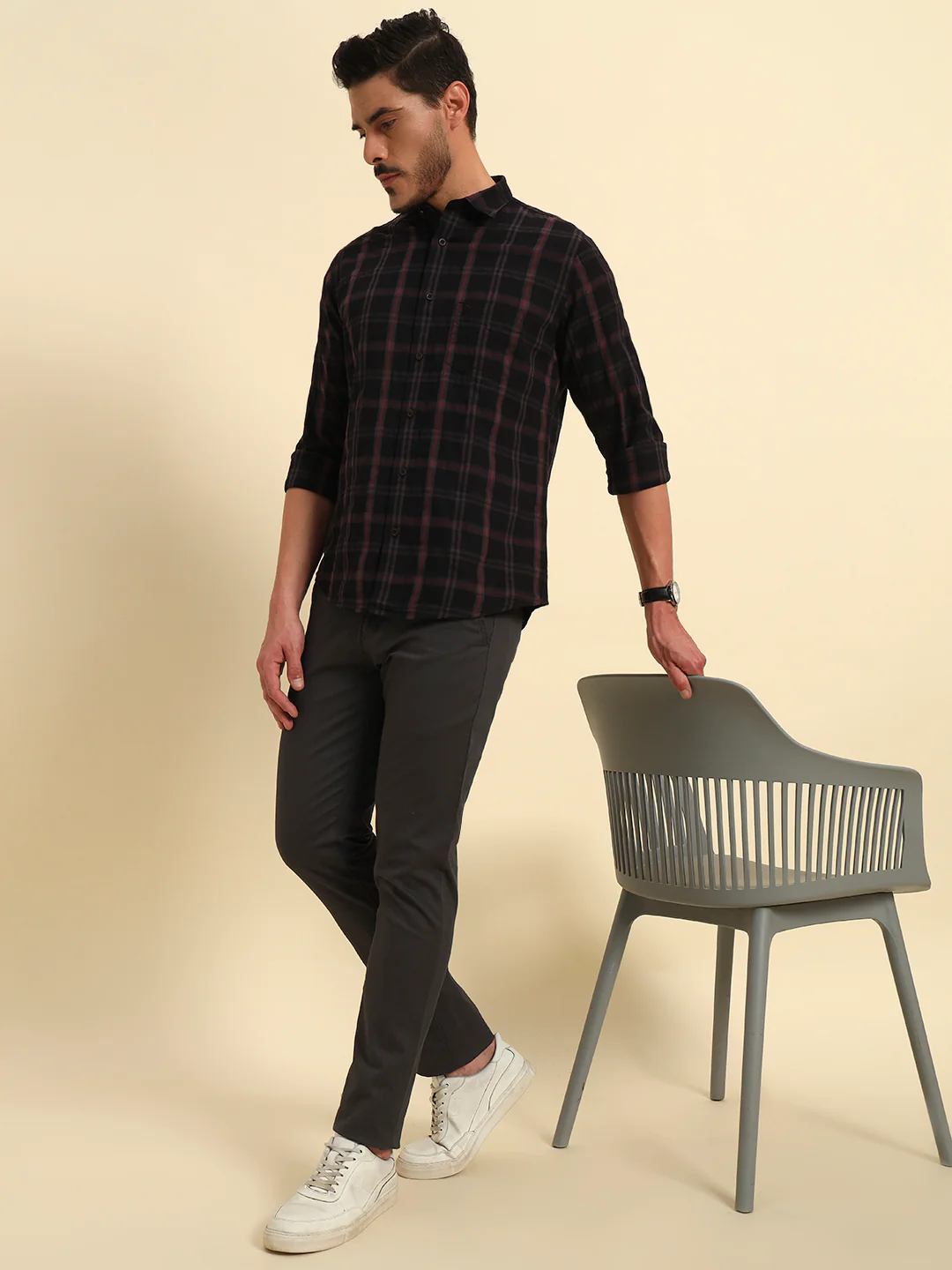 Casual Shirt for Men | Breathable & Soft with Color Fastness Regular Fit Spread Collar Neck Cotton Fabric Checkered Pattern - Image 9