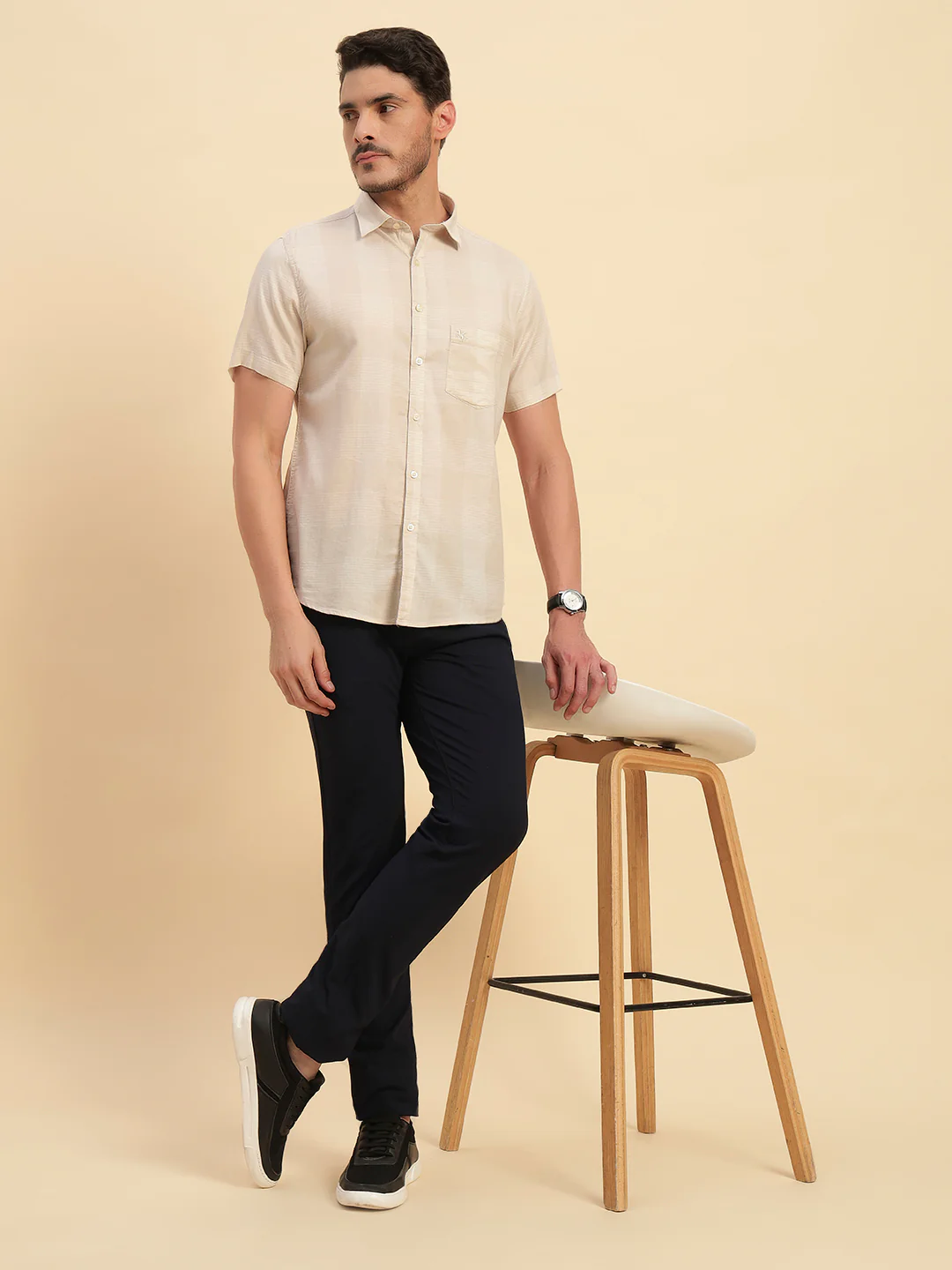 Casual Shirt for Men | Breathable & Soft with Color Fastness Regular Fit Spread Collar Neck Cotton Fabric Checkered Pattern - Image 2
