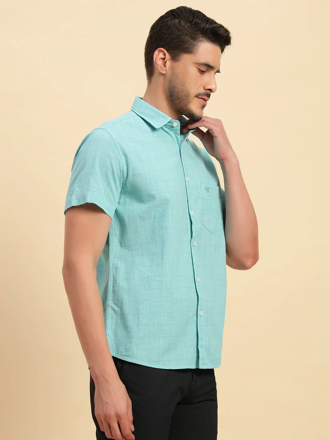 Casual Shirt for Men | Breathable & Soft with Color Fastness Regular Fit Spread Collar Neck Cotton Fabric Checkered Pattern - Image 3
