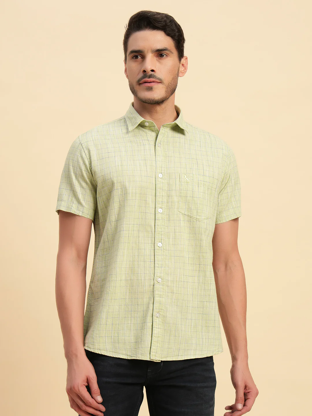 Casual Shirt for Men | Breathable & Soft with Color Fastness Regular Fit Spread Collar Neck Cotton Fabric Checkered Pattern - Image 3