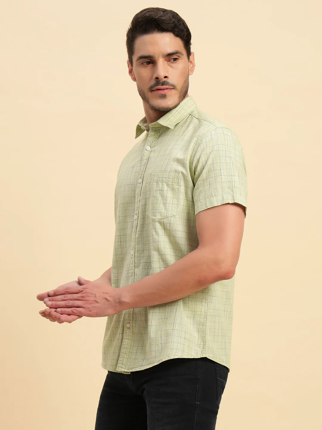 Casual Shirt for Men | Breathable & Soft with Color Fastness Regular Fit Spread Collar Neck Cotton Fabric Checkered Pattern - Image 4