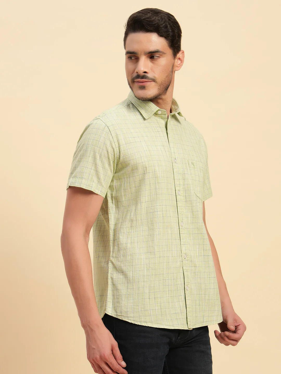 Casual Shirt for Men | Breathable & Soft with Color Fastness Regular Fit Spread Collar Neck Cotton Fabric Checkered Pattern - Image 5