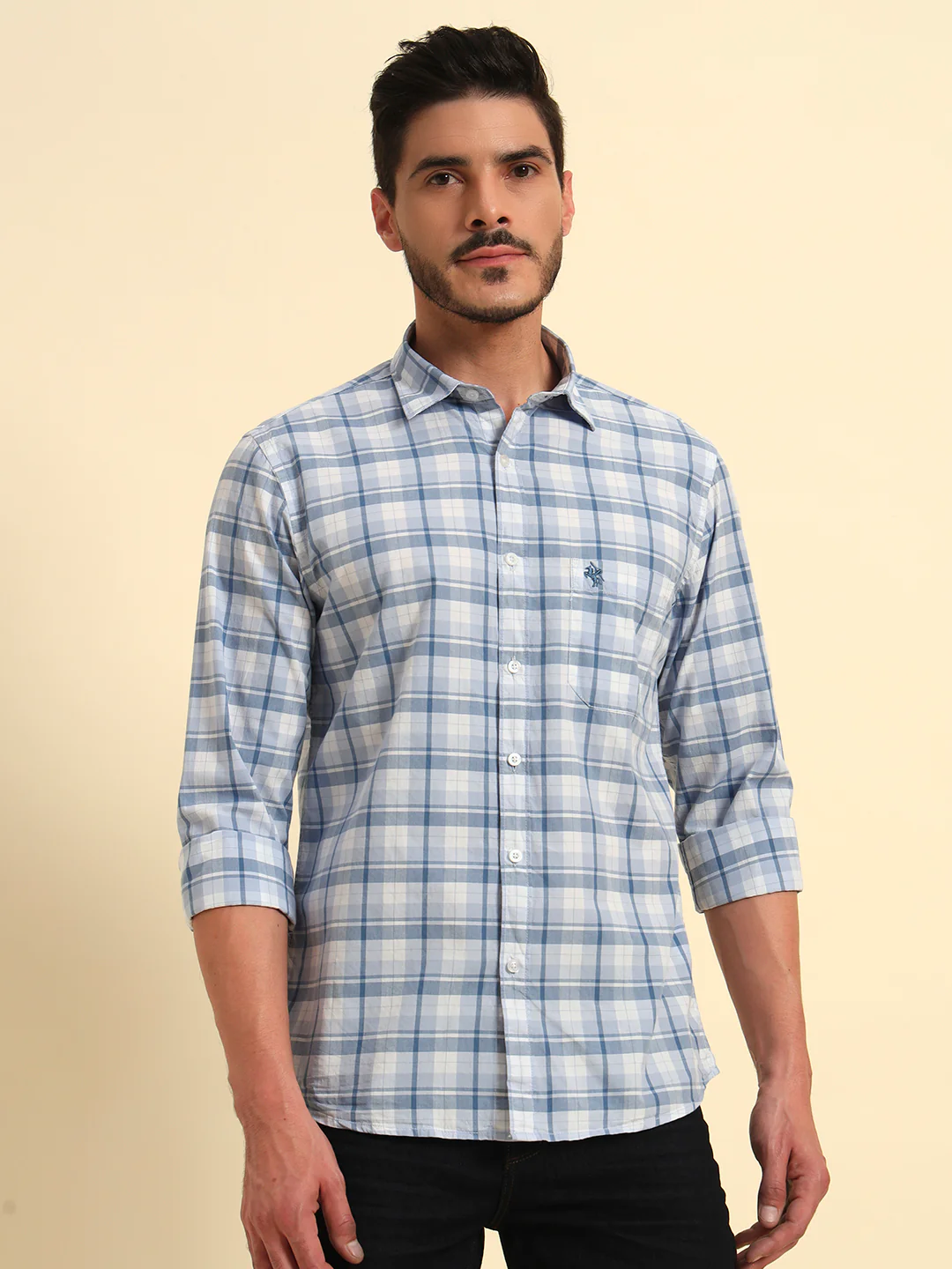 Casual Shirt for Men | Breathable & Soft with Color Fastness Regular Fit Spread Collar Neck Cotton Fabric Checkered Pattern - Image 3