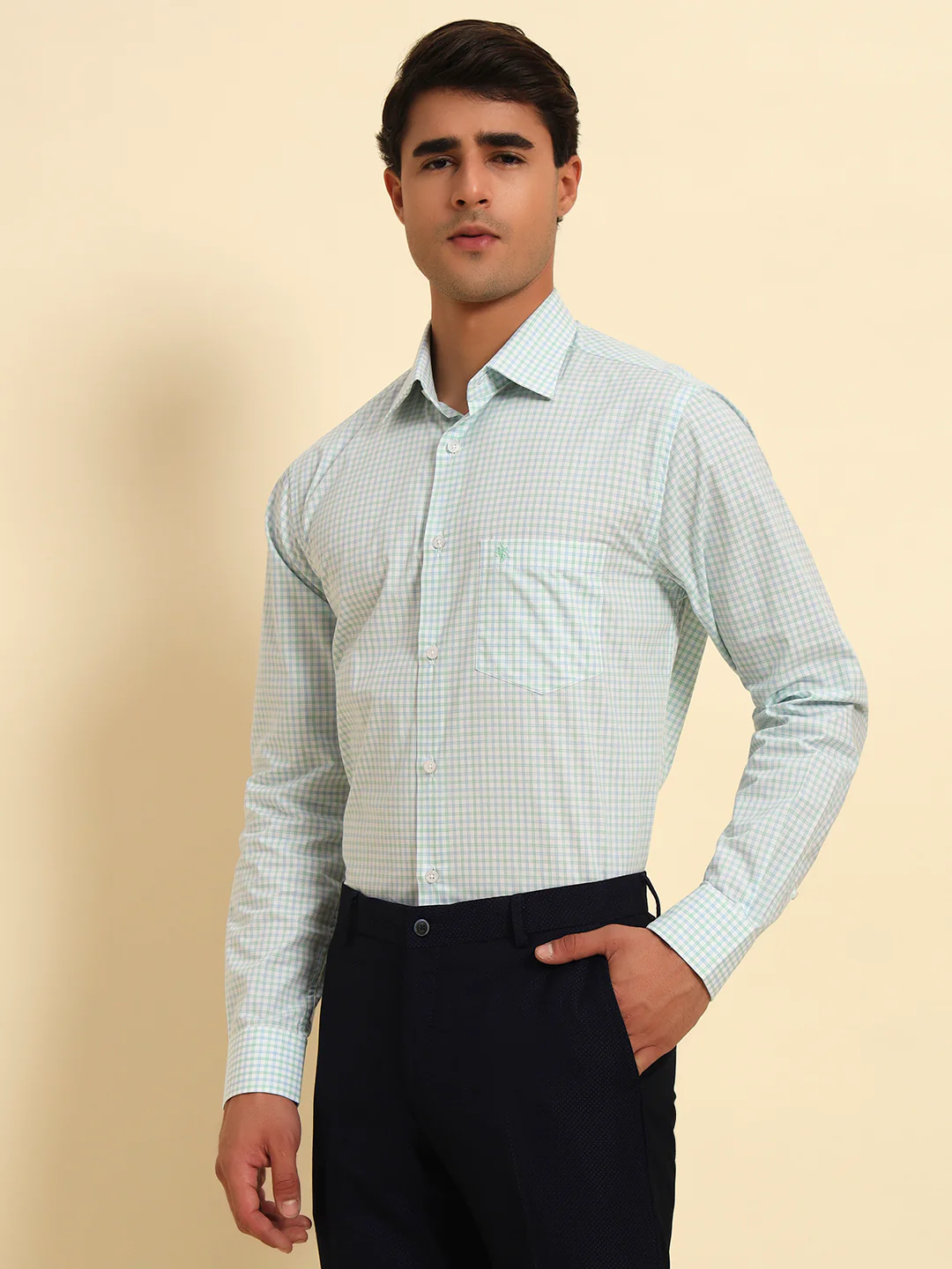 Formal Shirt for Men l Breathable & Soft with Color Fastness Regular Fit Spread Collar Neck Cotton Fabric Checkered Pattern - Image 4