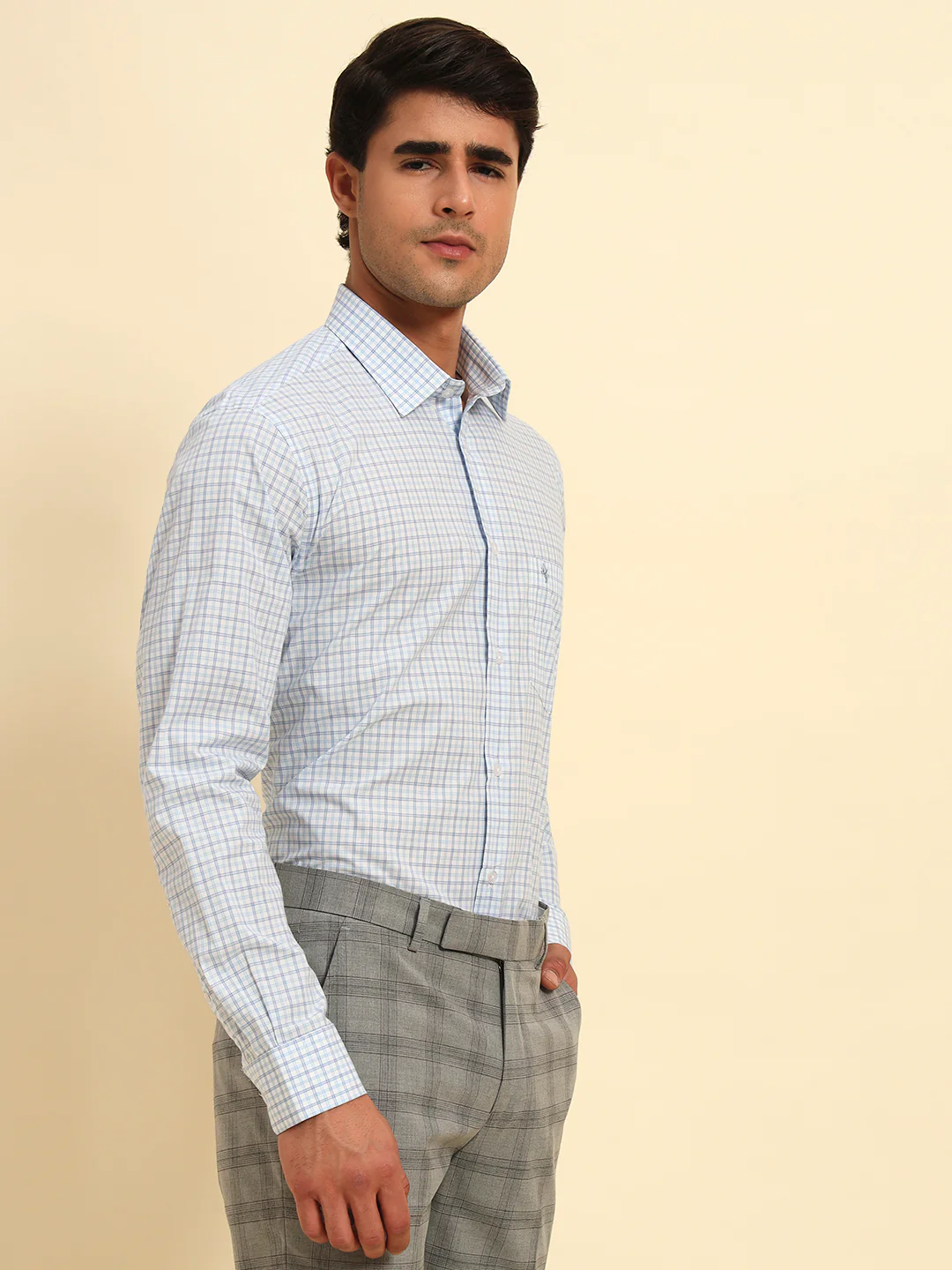 Formal Shirt for Men l Breathable & Soft with Color Fastness Regular Fit Spread Collar Neck Cotton Fabric Checkered Pattern - Image 5