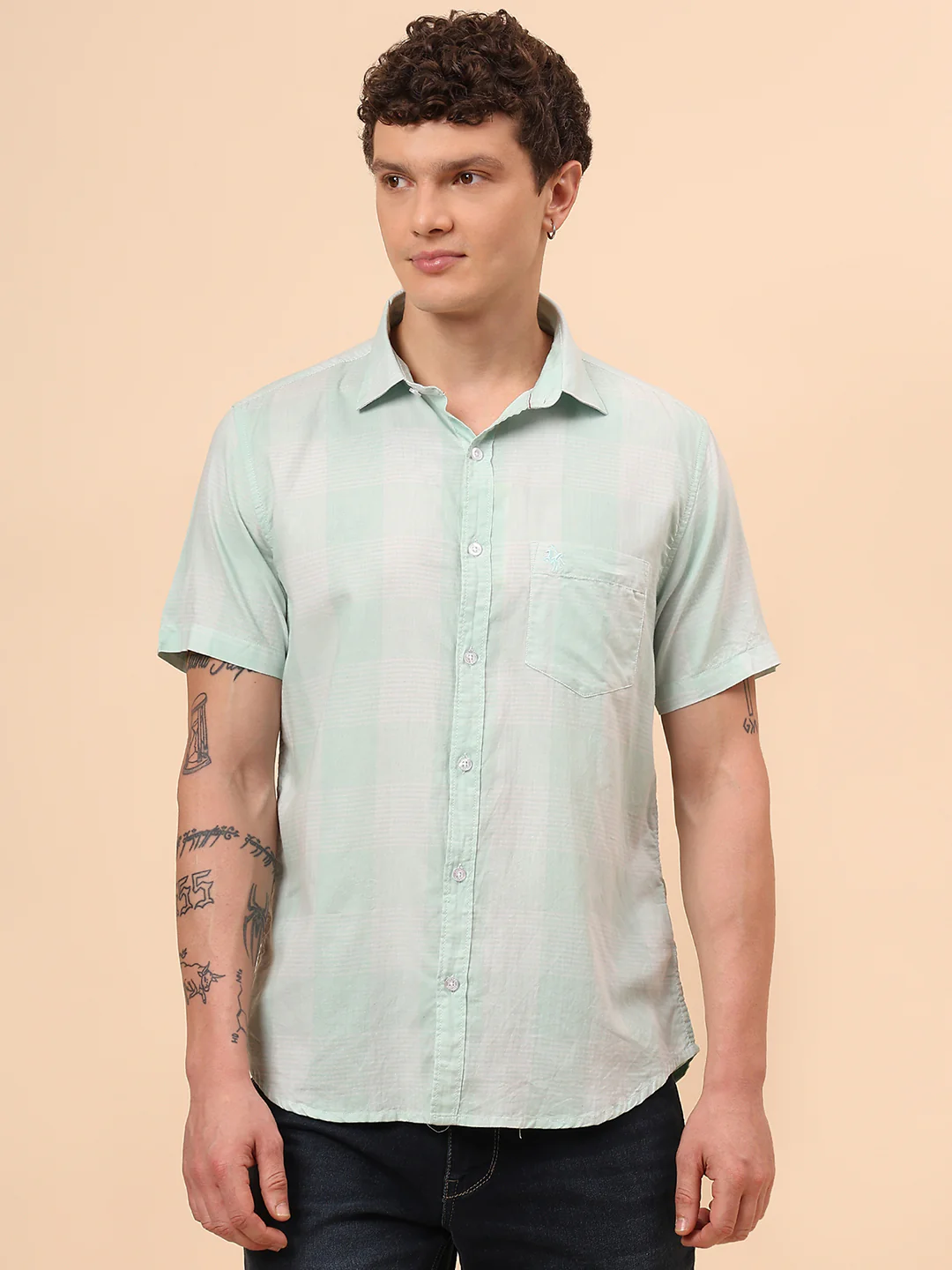 Casual Shirt for Men | Breathable & Soft with Color Fastness Regular Fit Spread Collar Neck Cotton Fabric Checkered Pattern - Image 2