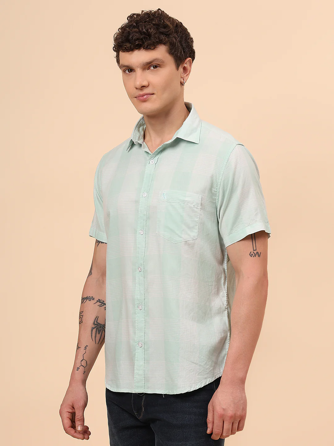 Casual Shirt for Men | Breathable & Soft with Color Fastness Regular Fit Spread Collar Neck Cotton Fabric Checkered Pattern - Image 3